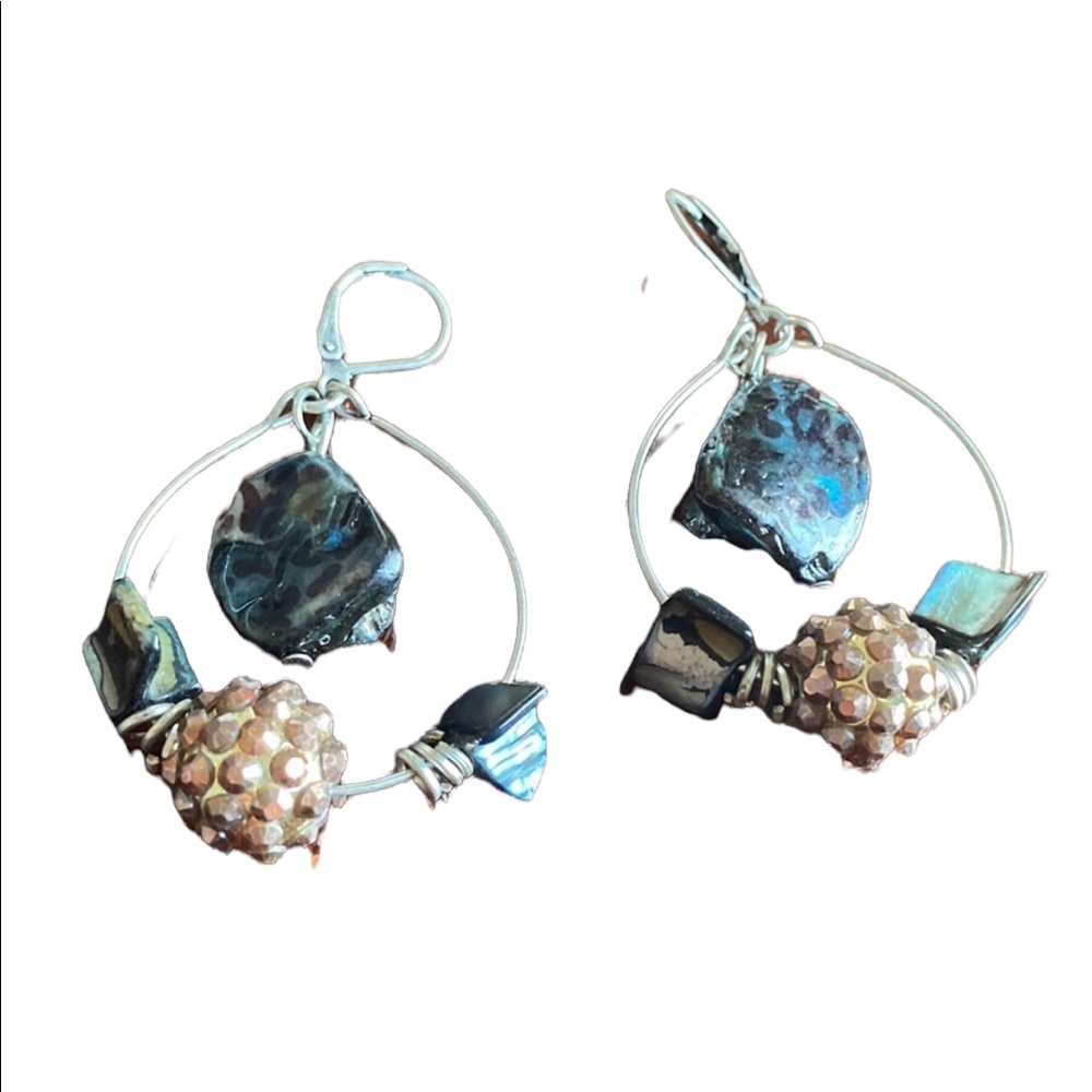 Drop Hoop Stone Earth Tone Earrings